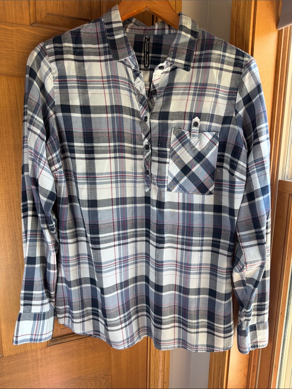 Kuhl Women’s Spektra Sail Blue Plaid Long-Sleeve Popover Shirt Size Medium